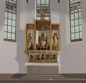 Короб с резными фигурами в церкви в Изенгейме, конец XV в., реконструкция