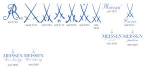 Вид фирменного знака Мейсенской фарфоровой мануфактуры в разные годы