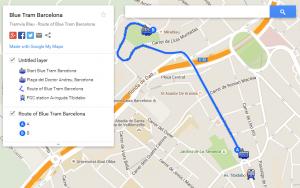 Голубой трамвай в Барселоне, маршрут движения