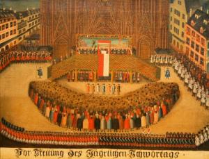 Церемония принятия присяги на Соборной площади в Страсбурге