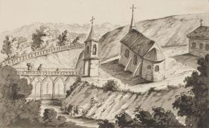 Церковь и монастырь базилиан в Логойске, иллюстрация XIX в.