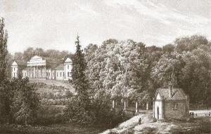 Дворец Тышкевичей в Логойске, литография по рисунку Н. Орды