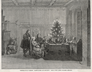 Мартин Лютер в кругу семьи у елки, гравюра  1856 года