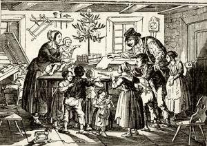 Рождество в семье ремесленника, гравюра 1840 года