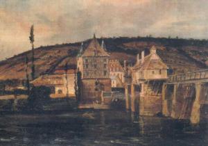 Старая мельница и мост в Верноне, картина первой половины XIX в