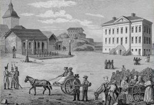 Вид Сенатской площади ок. 1820 (ратуша, гауптвахта и церковь Ульрики Элеоноры)