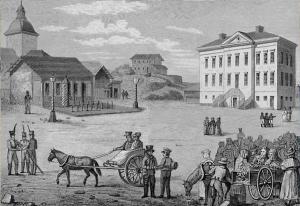 Вид Сенатской площади ок. 1820 (ратуша, гауптвахта и церковь Ульрики Элеоноры)
