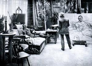 Репин и Шаляпин, сеанс работы над портретом Ф. Шаляпина (1914)