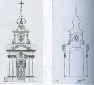 А. Аплаксин. Сампсониевский собор, часовня Спаса Нерукотворного Образа (проект южного фасада, продольный разрез) (1908 год)