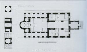 А. Аплаксин. Проект реставрации Сампсониевского собора. План храма и колокольни (1909 год)
