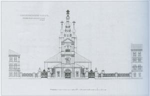 А. Аплаксин и Н. Лансере. Проект реставрации западного фасада колокольни Сампсониевского собора и проект ограды (1909 год)