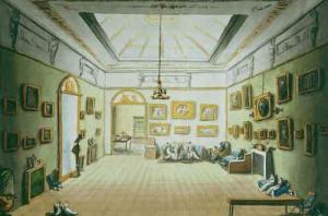Большой кабинет С.В. Строгановой, акварель из альбома семьи Строгановых, 1830-е гг.