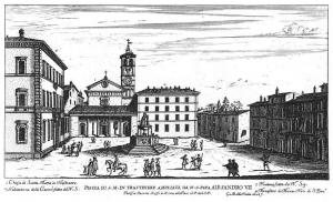 Церковь Санта-Мария-ин-Трастевере на гравюре конца XVII века