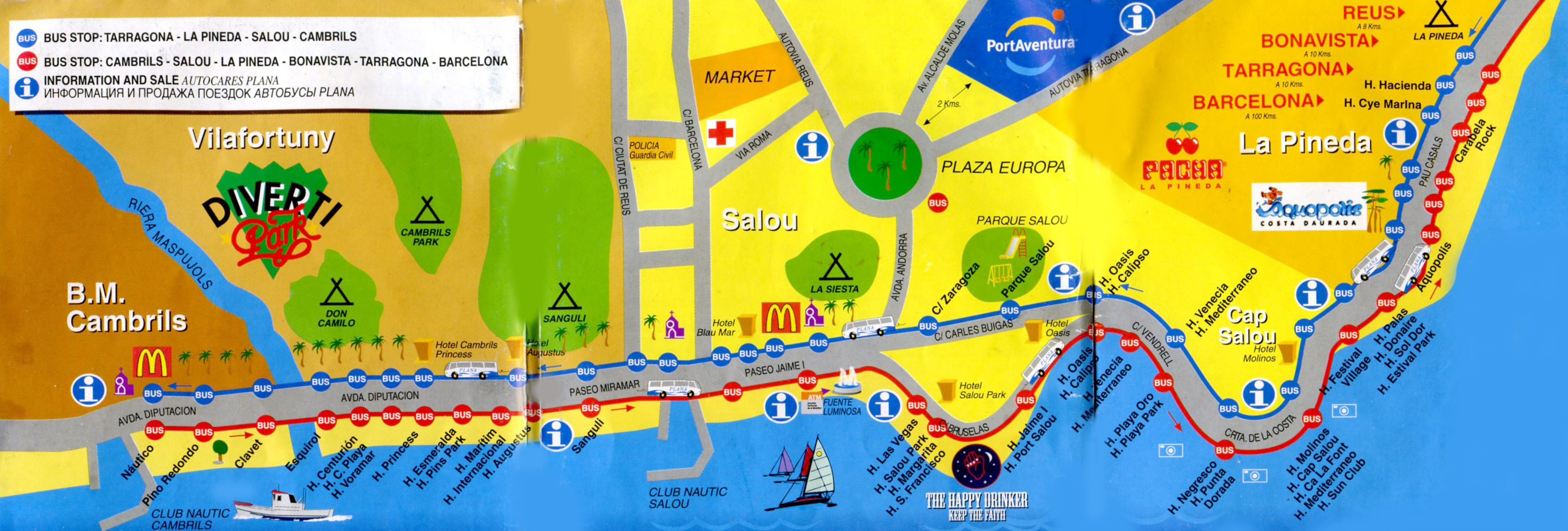 Карта автобусных маршрутов курортной зоны Коста-Дорада