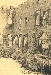 Разрушенный клуатр локутории в монастыре Поблет, Каталония, Испания