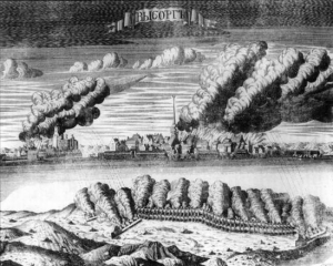 Вид осады Выборга в 1710 году, гравюра А. Ростовцева