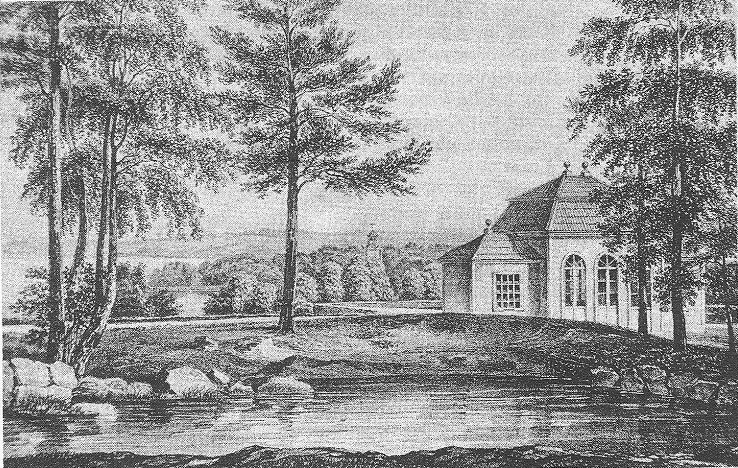 Утраченный павильон Паульштайн в парке Монрепо, гравюра 1840 г.